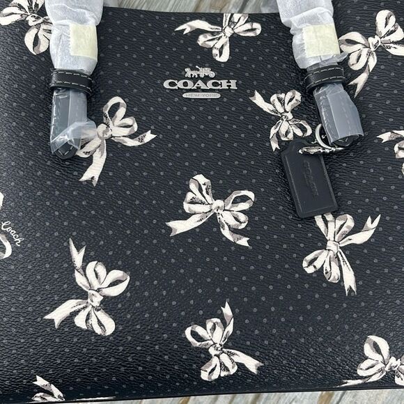 Coach Mollie Tote Bag 25 In Canvas With Bow Print Purse - Picture 4 of 9